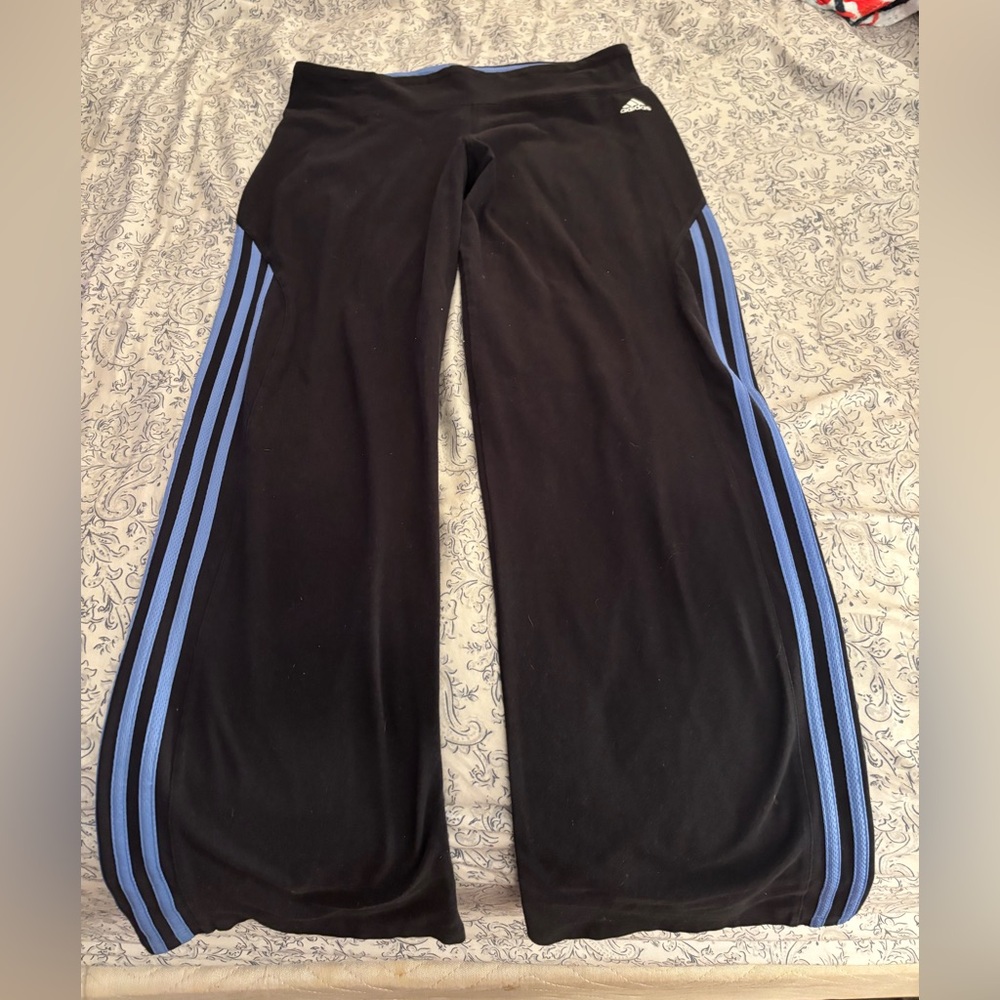 Adidas Black Joggers with Blue Stripes